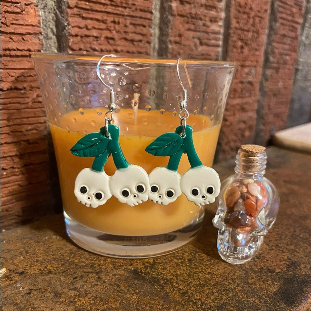 🔥SALE🔥2/$20 Cherry Skull Earrings W/ .925 Sterling Silver Earring Wires
